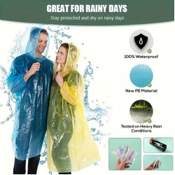 Unisex Disposable Waterproof Emergency Raincoat, Rain Poncho, Portable Rain Card For Outdoor Activities Camping, Hiking, Sports, Heavy Rain for Kids Adults