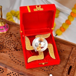 Golden Metal Decor Brass Swastik Pooja Diya Gift Set