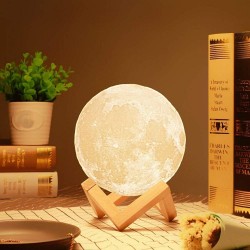 3D Moon Lamp Sensor Moon Night Light Lamp, Touch Control, Moonlight Lamp with Stand & USB for Bedrooms Valentine Gifts, Festival, Wedding Gifts (13 cm) Plastic, LED