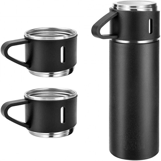 Vacuum Flask and Flask Set, 3 Steel Cups with Flask Combo, Size-500ML, Odorless & Keeps Liquid Cold/Hot, Ideal Gift for Diwali and Birthday Gift Return Gift