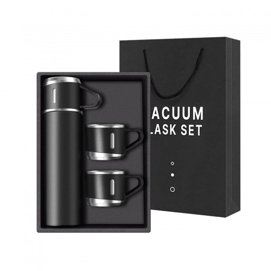 Vacuum Flask and Flask Set, 3 Steel Cups with Flask Combo, Size-500ML, Odorless & Keeps Liquid Cold/Hot, Ideal Gift for Diwali and Birthday Gift Return Gift