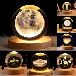 3D Crystal Ball Lamp | Night Light with Wooden Base | Multi-Design Galaxy Models | Ideal Bedroom Decor & Birthday Gift for Teens