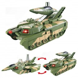 Electric Automatic Deformation 2 in 1 Battery Operated Tank and Jet Fighter Airplane Toy with Lights, Shooting Music and Bump
