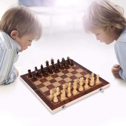 3 in 1 Chess Set, Portable Folding Hand Crafted Wooden Chess Set for Adult, Chess, Checkers and Backgammon